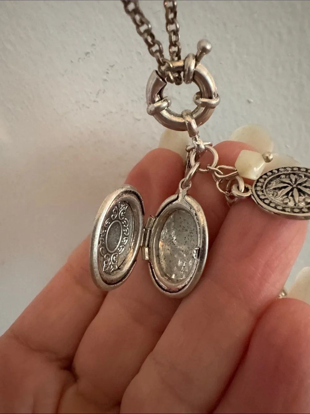 Premier Designs Silver-Tone Leaf & Charm for Photo Lockets Necklace